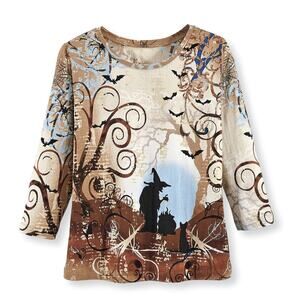 Serengeti Size Large Witch Halloween Bats Quarter Sleeve Cotton Shirt